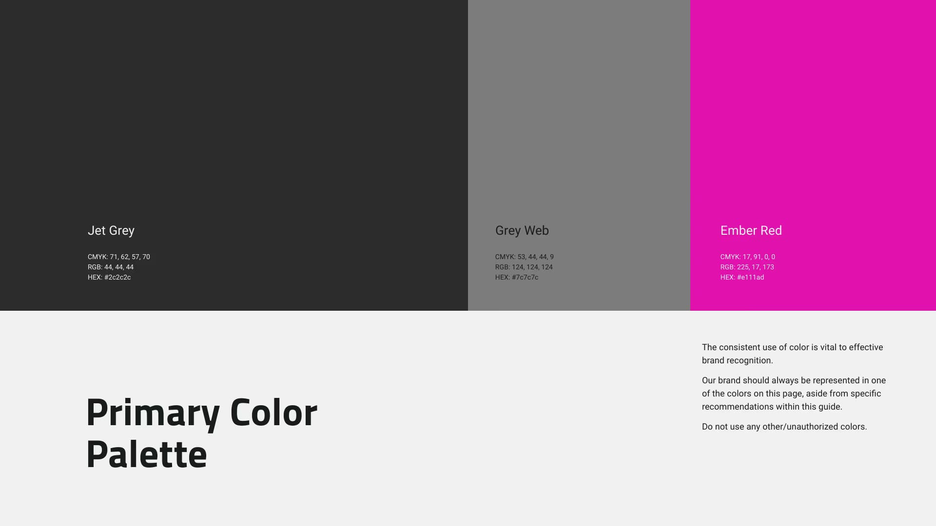 Primäre Farbpalette aus Jet Grey, Grey und Web Ember Red